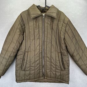 Vintage Sears Work Leisure 70s Brown Nylon Quilted Puffer Jacket Hooded Men’s M